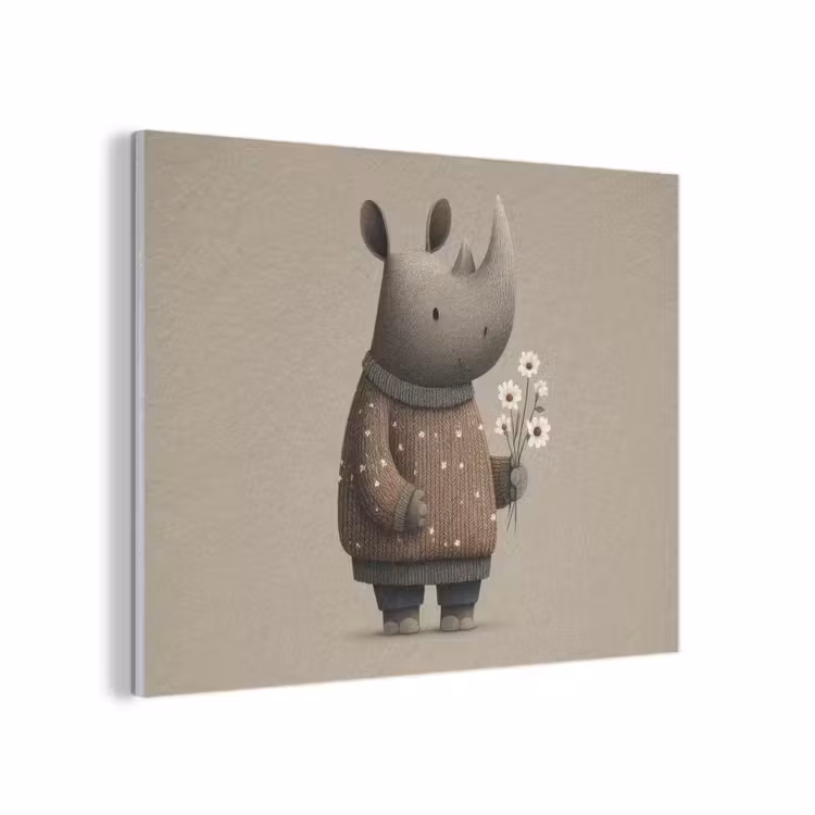 Neushoorn - Witte bloemen - Lief PET vilt klein -3d