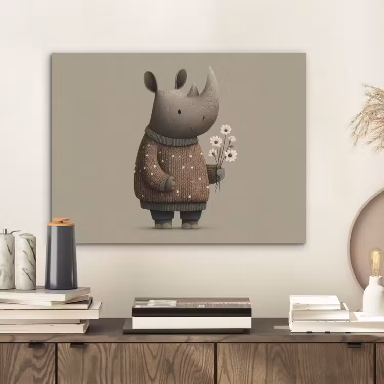 Neushoorn - Witte bloemen - Lief PET vilt klein -sfeer1