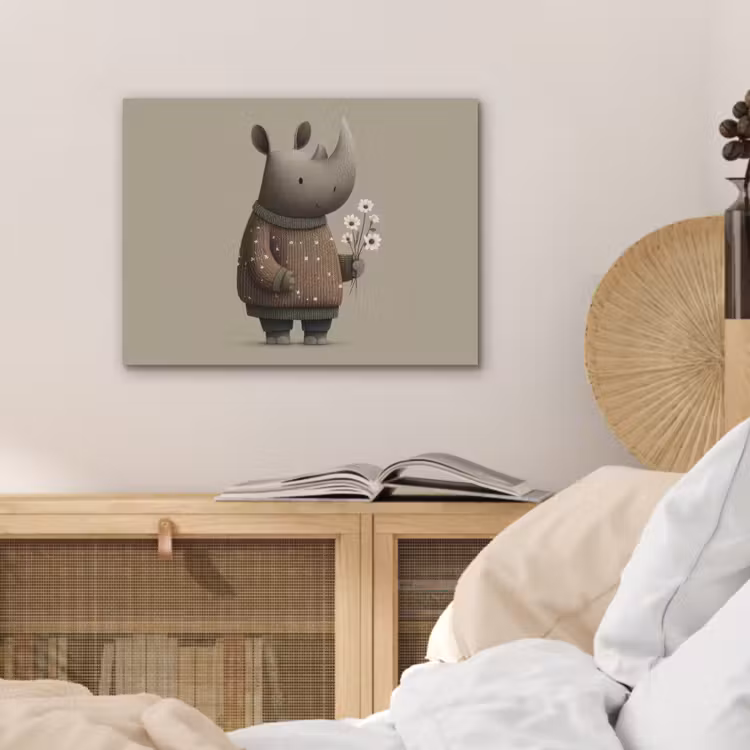 Neushoorn - Witte bloemen - Lief PET vilt klein -sfeer3