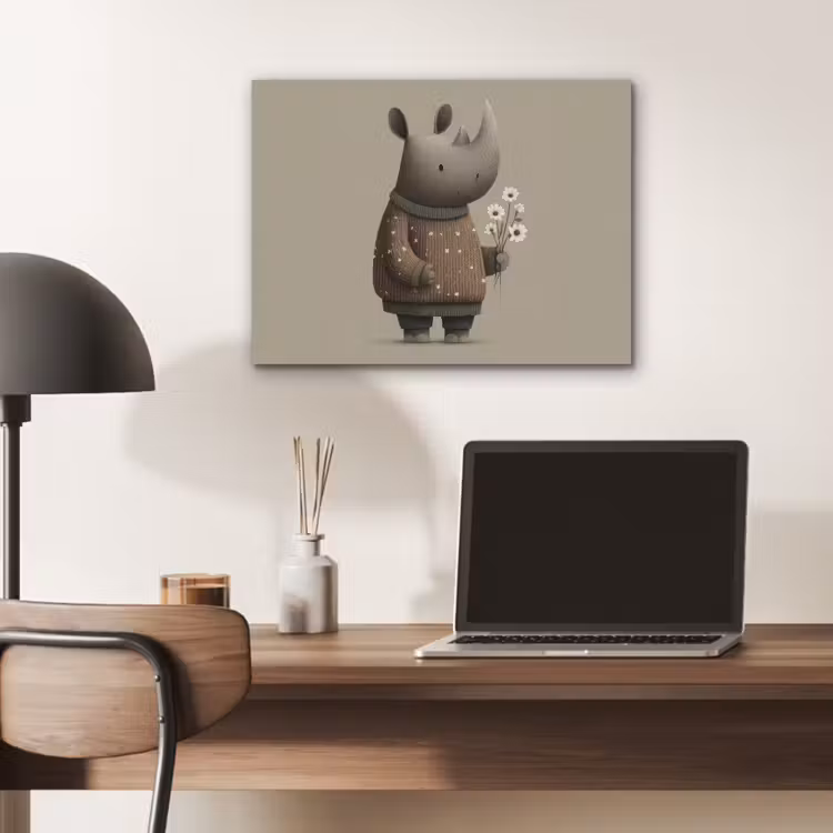 Neushoorn - Witte bloemen - Lief PET vilt klein -sfeer5