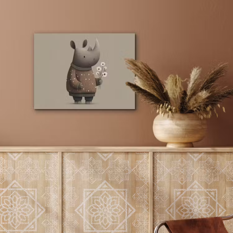 Neushoorn - Witte bloemen - Lief PET vilt klein -sfeer4