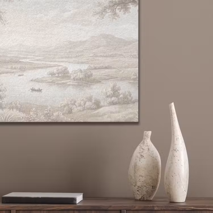 Rivierlandschap - Bergen - Natuur - Vintage - Beige PET vilt klein -sfeer6_closeup