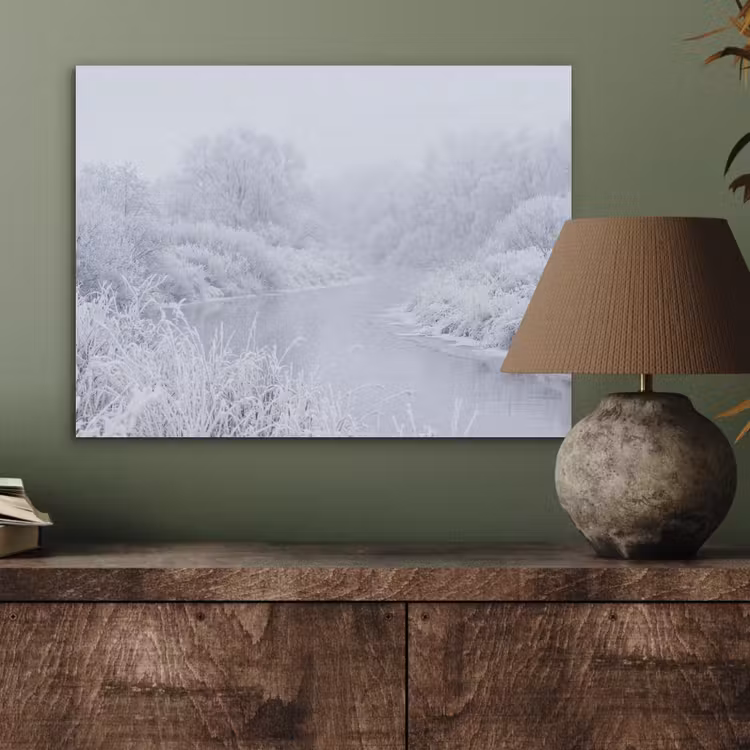 Rivier - Sneeuw - Bos - Winter - Schilderachtig PET vilt klein -sfeer2