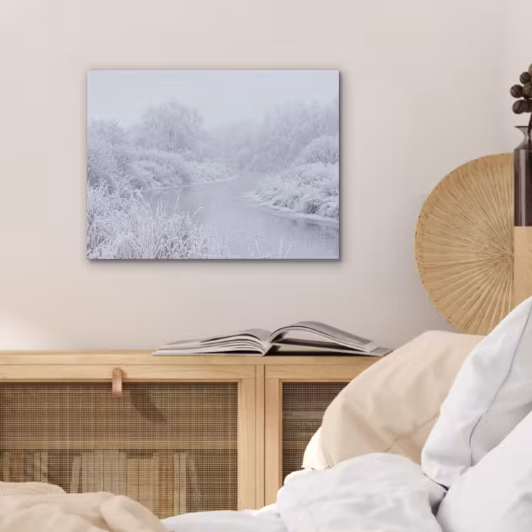 Rivier - Sneeuw - Bos - Winter - Schilderachtig PET vilt klein -sfeer3