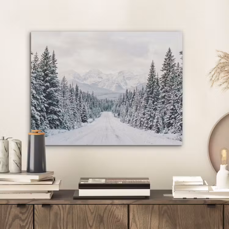Weg - Sneeuw - Naaldbos - Winter - Avontuurlijk PET vilt klein -sfeer1