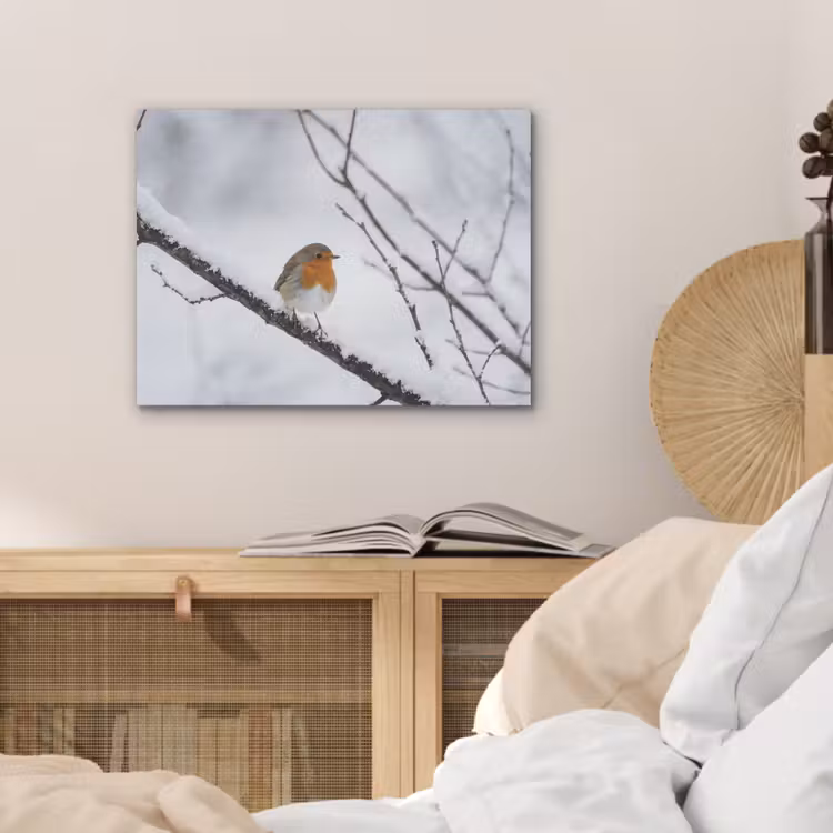 Roodborstje - Tak - Sneeuw - Winter - Levendig PET vilt klein -sfeer3