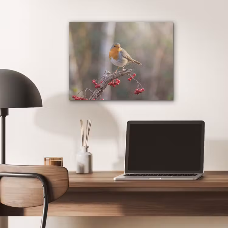 Roodborst - Tak - Bessen - Natuur PET vilt klein -sfeer5
