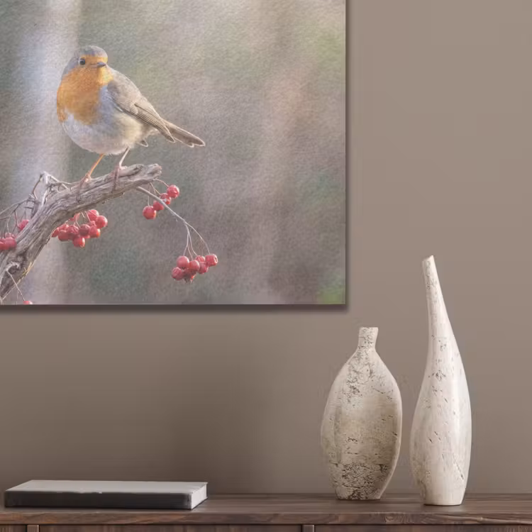 Roodborst - Tak - Bessen - Natuur PET vilt klein -sfeer6_closeup