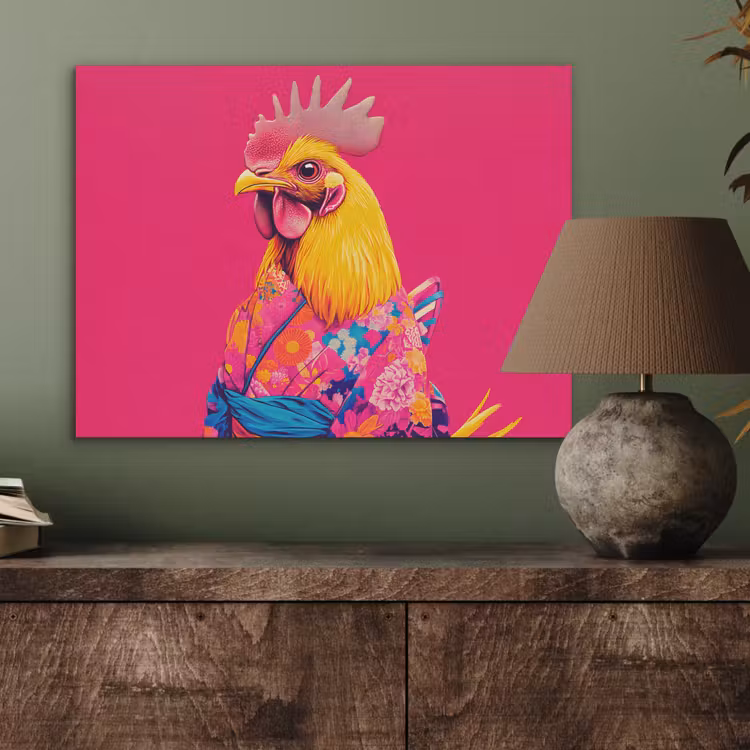 Haan - Kleurrijk - Kimono - Roze PET vilt klein -sfeer2