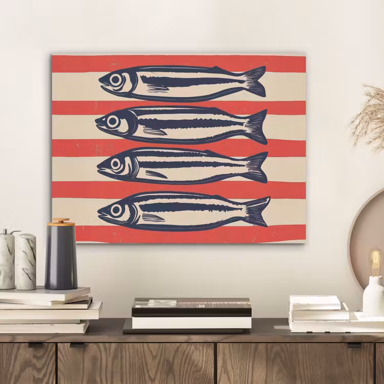 Sardines - Rood en beige strepen PET vilt klein -sfeer1
