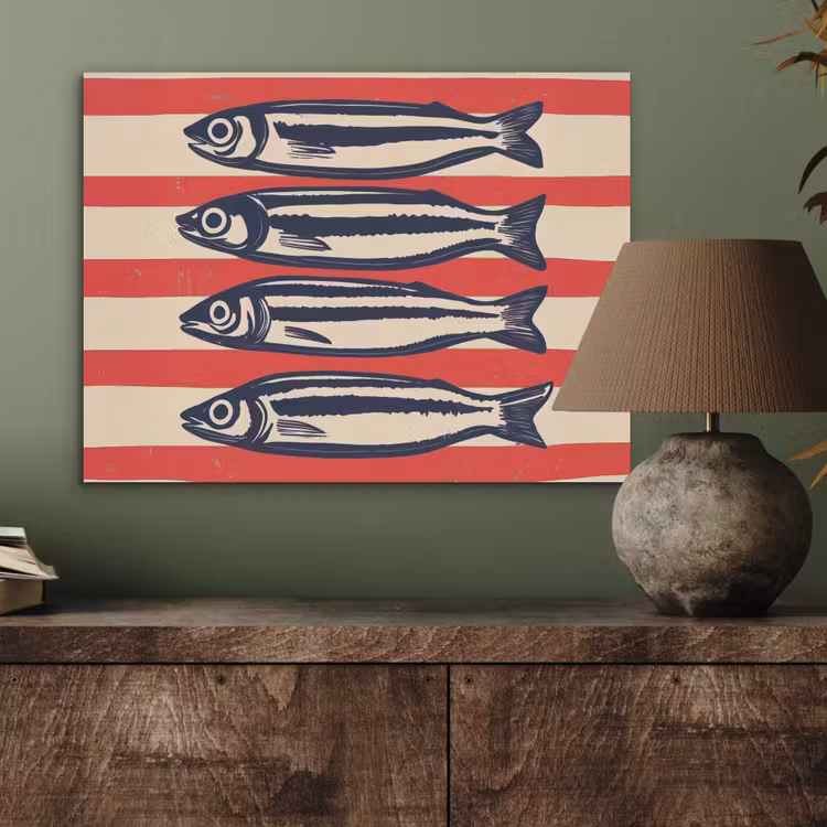 Sardines - Rood en beige strepen PET vilt klein -sfeer2
