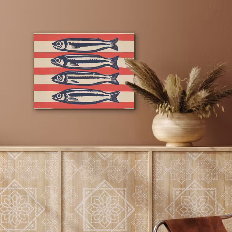 Sardines - Rood en beige strepen PET vilt klein -sfeer4