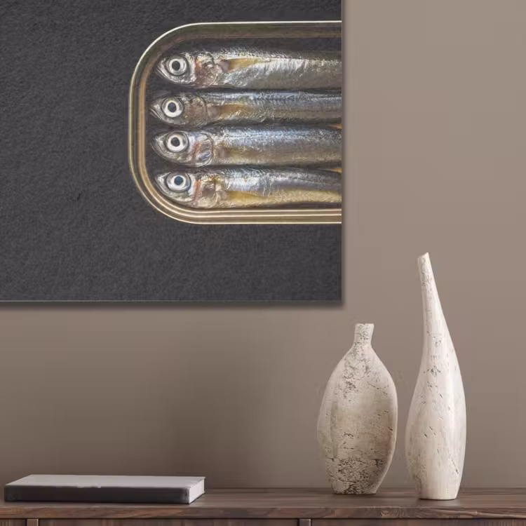 Sardines - Blik - Zwart - Vissen PET vilt klein -sfeer6_closeup