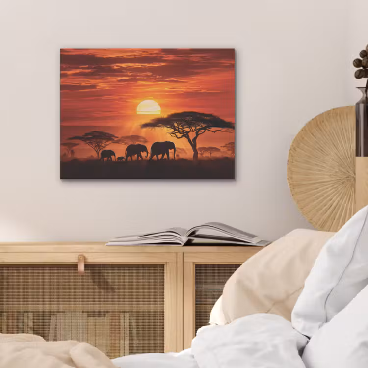 Savanne - Olifanten - Zonsondergang PET vilt klein -sfeer3