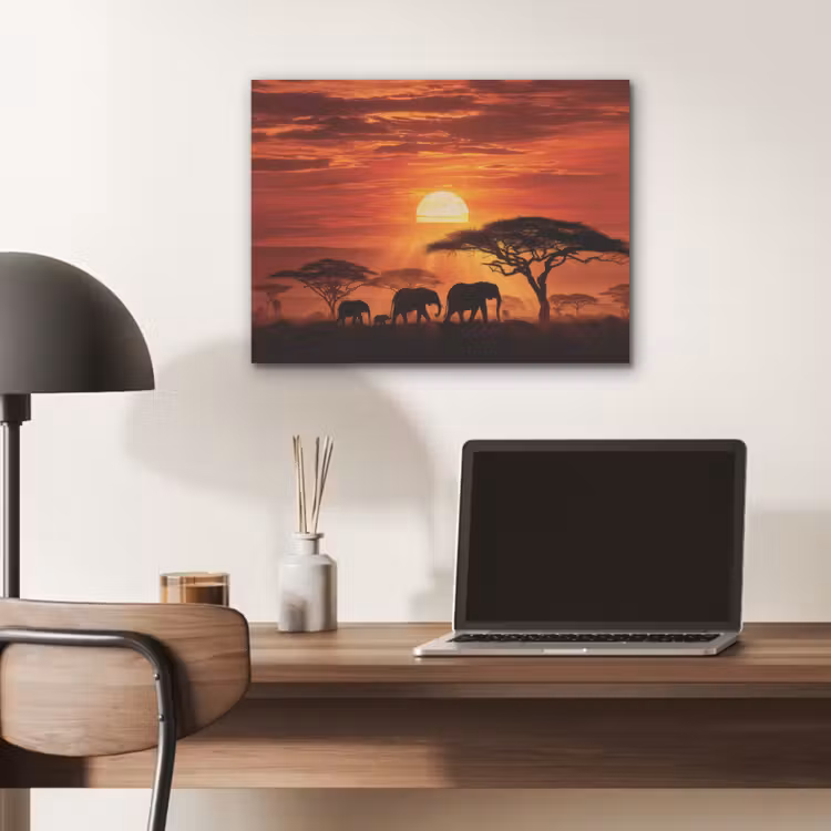 Savanne - Olifanten - Zonsondergang PET vilt klein -sfeer5
