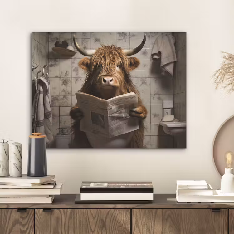 Schotse hooglander - Toilet - Krant - Badkamer PET vilt klein -sfeer1