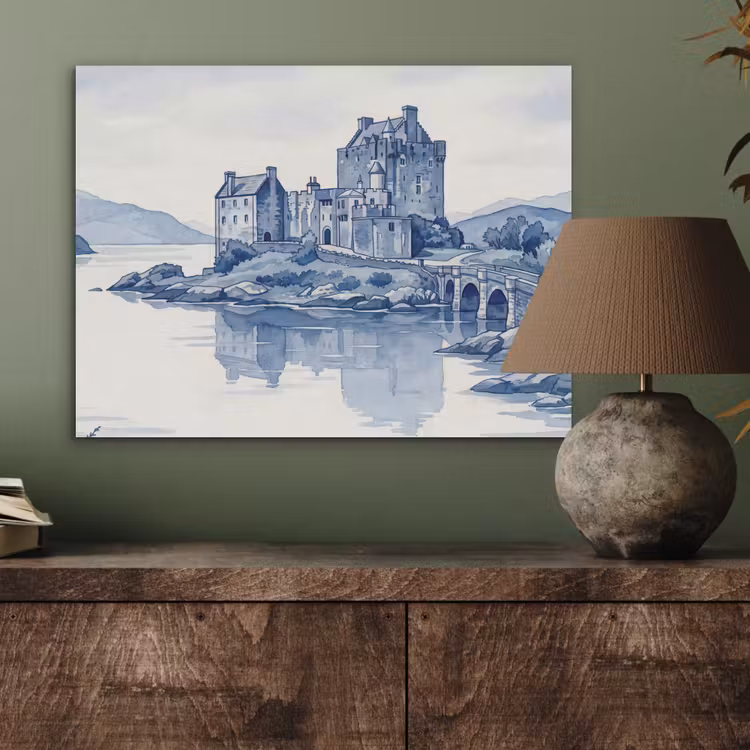 Schots - Kasteel - Blauw - Aquarel PET vilt klein -sfeer2