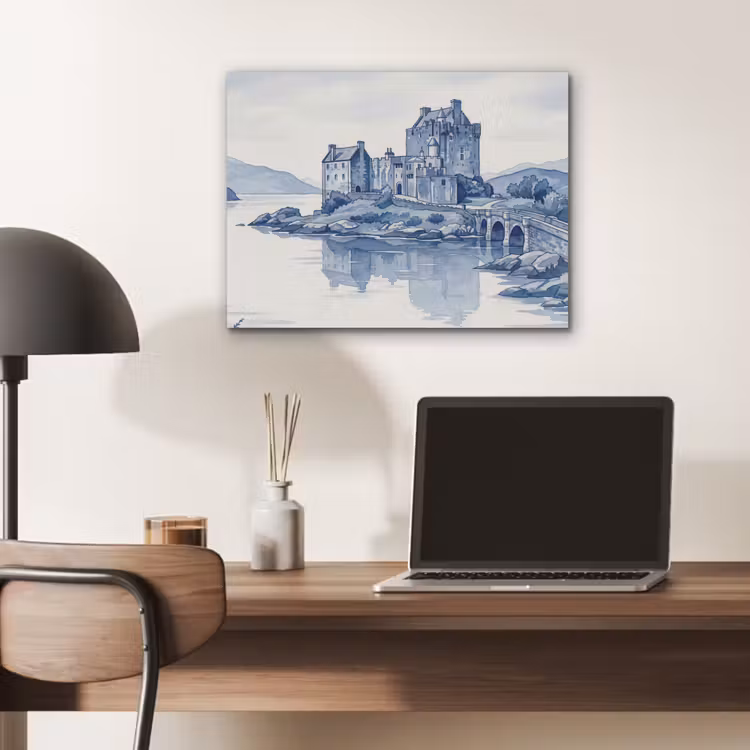 Schots - Kasteel - Blauw - Aquarel PET vilt klein -sfeer5