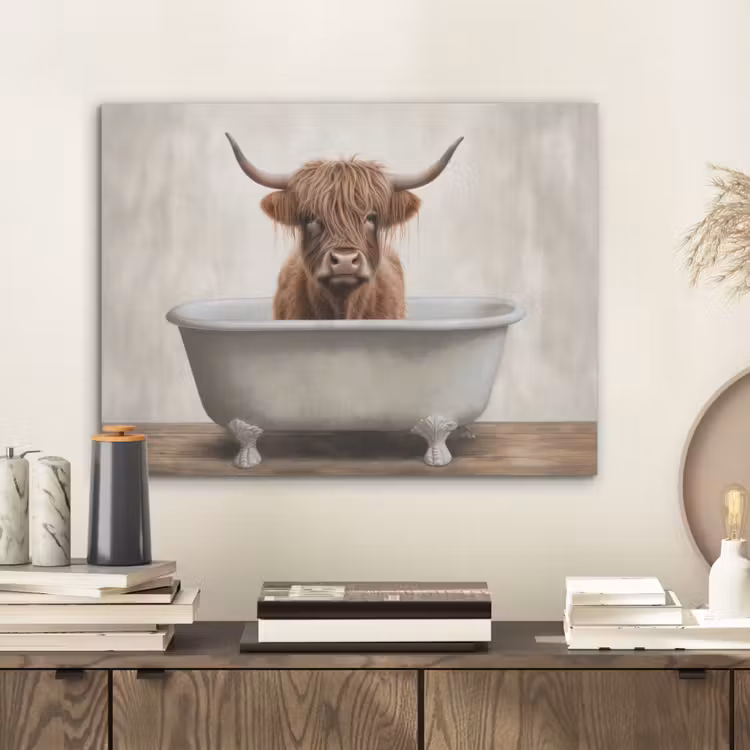 Schotse hooglander - Bad - Badkamer - Badkuip - Bruin - Horens PET vilt klein -sfeer1