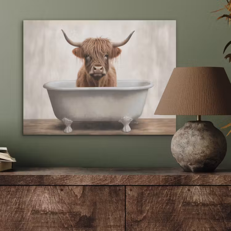 Schotse hooglander - Bad - Badkamer - Badkuip - Bruin - Horens PET vilt klein -sfeer2