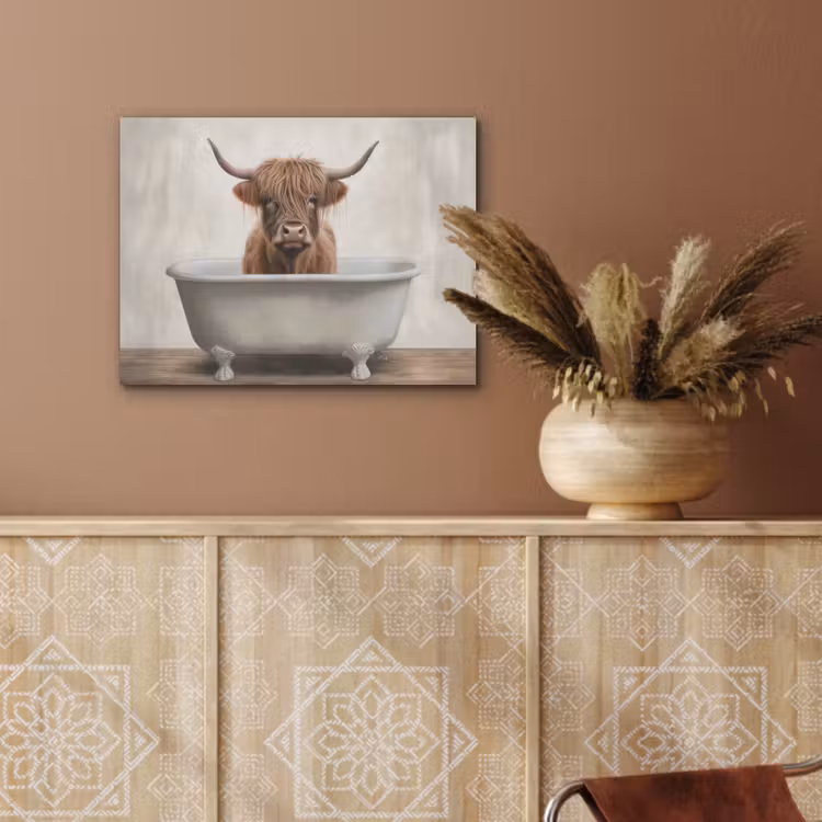 Schotse hooglander - Bad - Badkamer - Badkuip - Bruin - Horens PET vilt klein -sfeer4