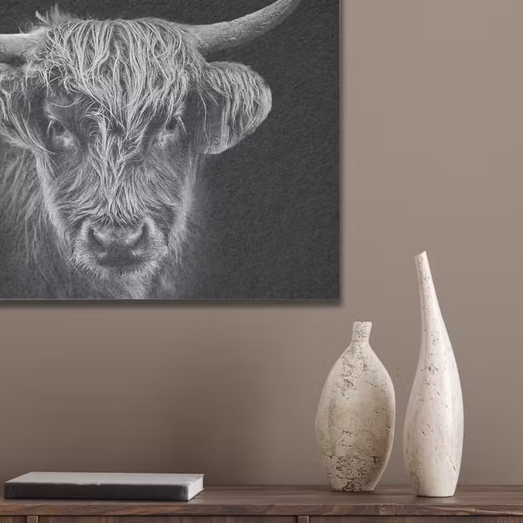 Schotse hooglander - Zwart - Koe - Dieren PET vilt klein -sfeer6_closeup