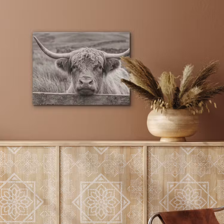 Schotse hooglander - Zwart - Wit - Hout PET vilt klein -sfeer4
