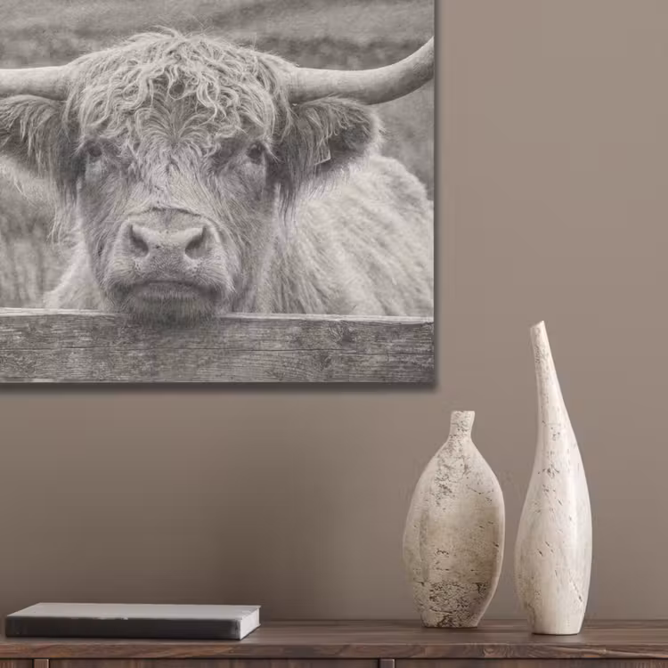 Schotse hooglander - Zwart - Wit - Hout PET vilt klein -sfeer6_closeup