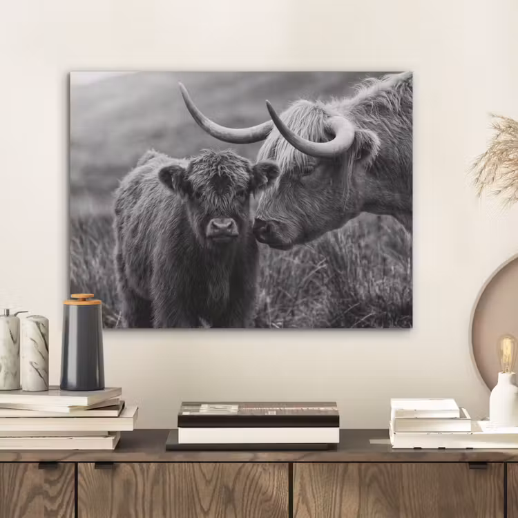 Schotse hooglander - Kalf - Zwart - Wit PET vilt klein -sfeer1