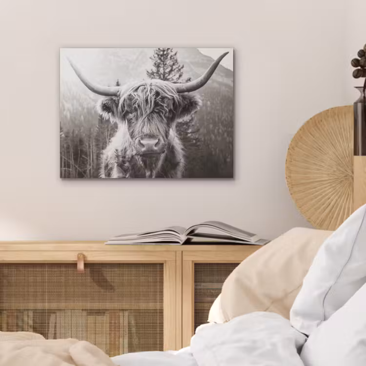 Schotse hooglander - Koe - Dieren - Zwart - Wit PET vilt klein -sfeer3