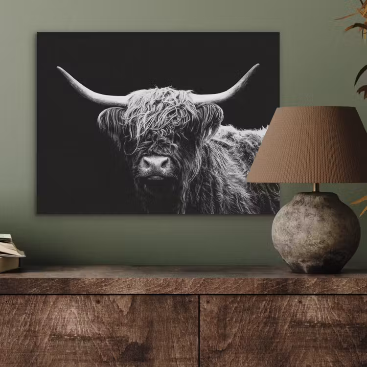 Schotse Hooglander - Koe - Zwart - Wit - Dieren PET vilt klein -sfeer2