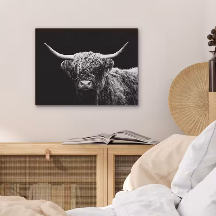 Schotse Hooglander - Koe - Zwart - Wit - Dieren PET vilt klein -sfeer3