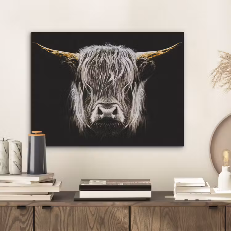 Schotse hooglander - Goud - Hoorns - Zwart wit - Koe - Dieren PET vilt klein -sfeer1
