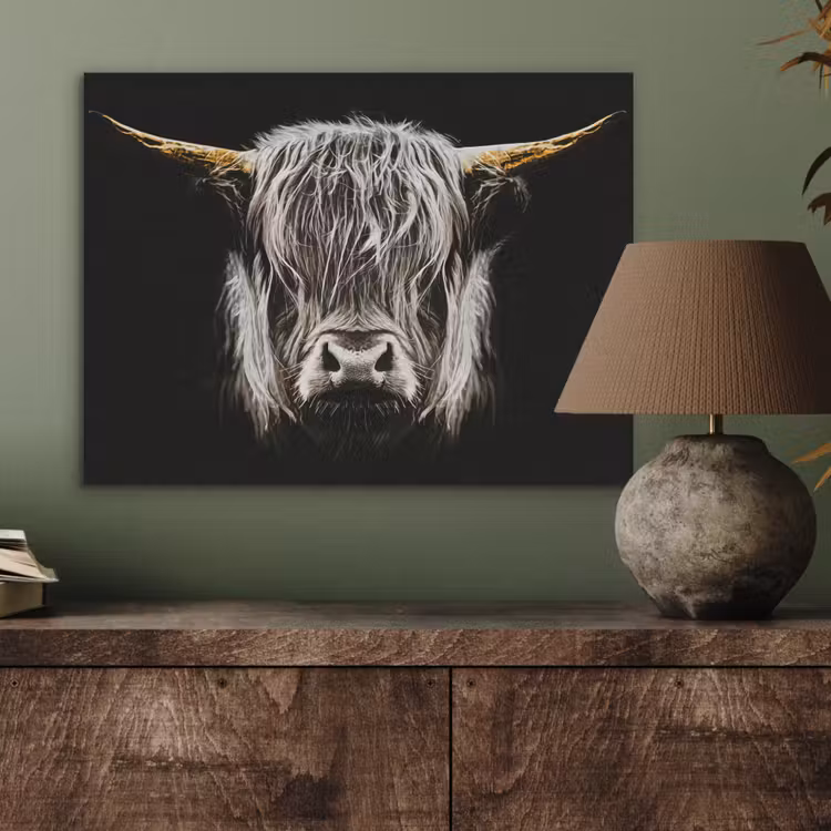 Schotse hooglander - Goud - Hoorns - Zwart wit - Koe - Dieren PET vilt klein -sfeer2