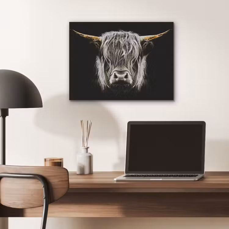 Schotse hooglander - Goud - Hoorns - Zwart wit - Koe - Dieren PET vilt klein -sfeer5