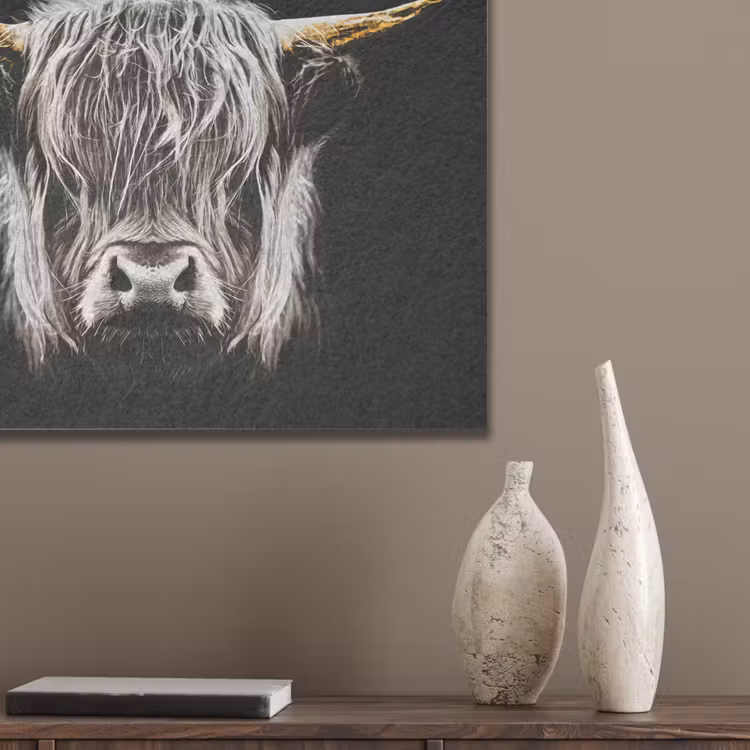 Schotse hooglander - Goud - Hoorns - Zwart wit - Koe - Dieren PET vilt klein -sfeer6_closeup