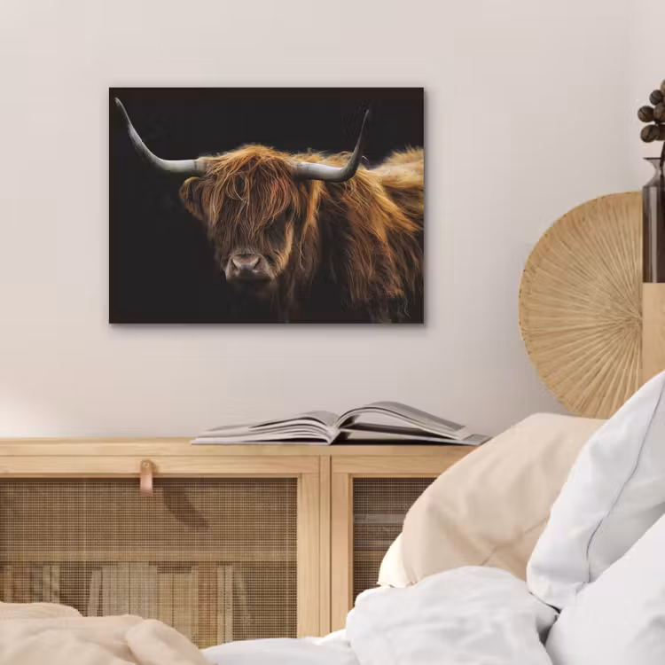 Schotse Hooglander - Horens - Zwart - Dieren - Natuur - Wild - Koe PET vilt klein -sfeer3