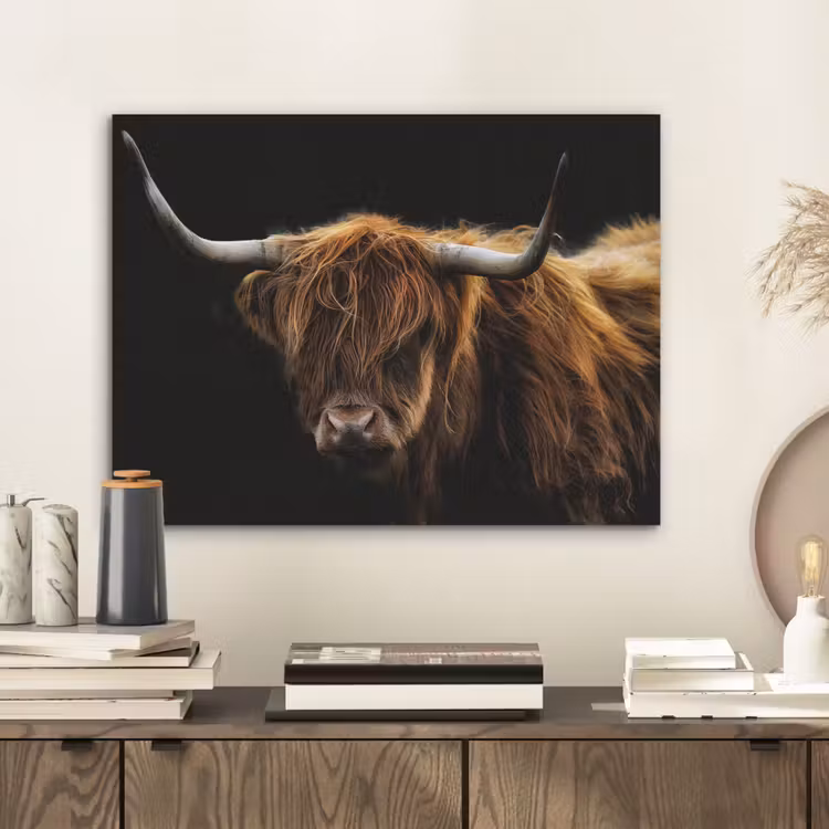 Schotse Hooglander - Horens - Zwart - Dieren - Natuur - Wild - Koe PET vilt klein -sfeer1
