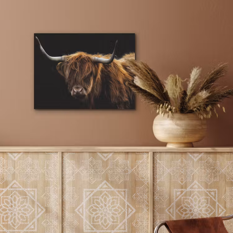Schotse Hooglander - Horens - Zwart - Dieren - Natuur - Wild - Koe PET vilt klein -sfeer4