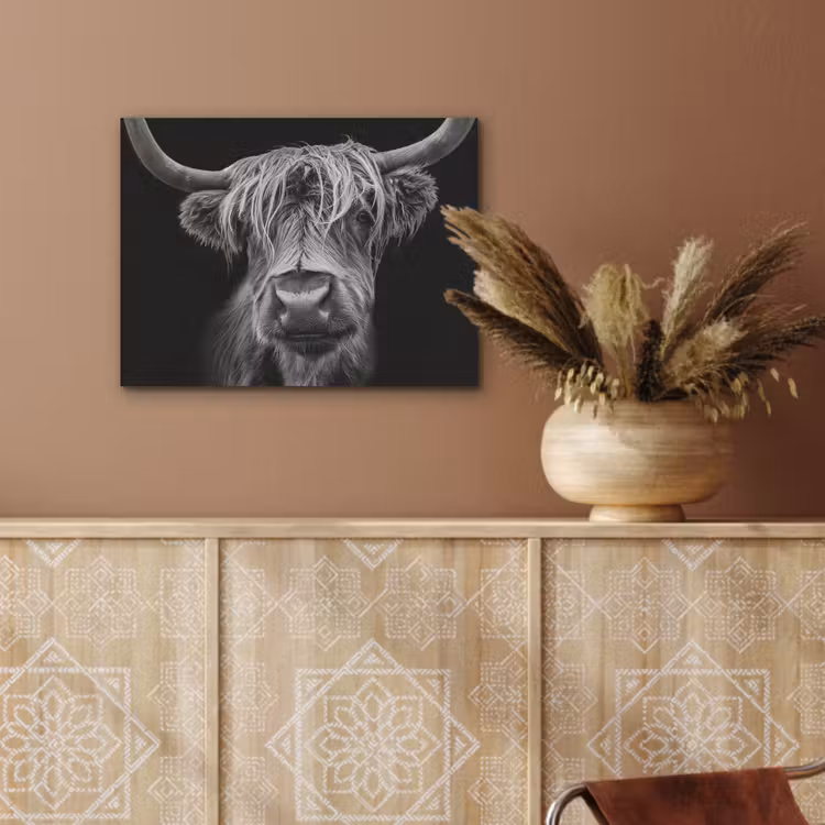 Schotse Hooglander - Horens - Zwart - Wit - Koe - Wild - Dieren PET vilt klein -sfeer4