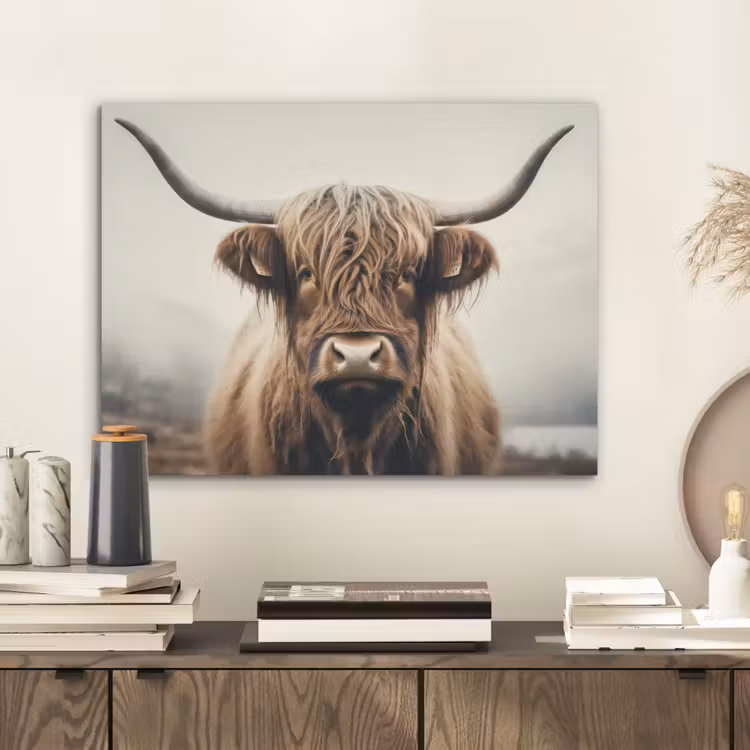 Schotse hooglander - Hoorns - Landschap PET vilt klein -sfeer1