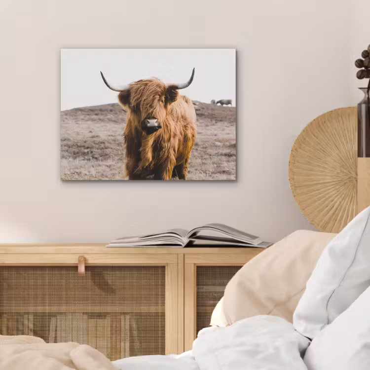 Schotse hooglander - Landschap - Koe - Bruin - Dieren - Natuur PET vilt klein -sfeer3