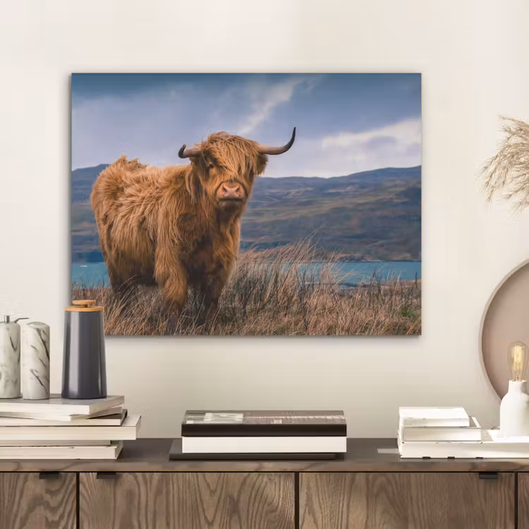 Schotse Hooglander - Berg - Water - Natuur - Koe PET vilt klein -sfeer1