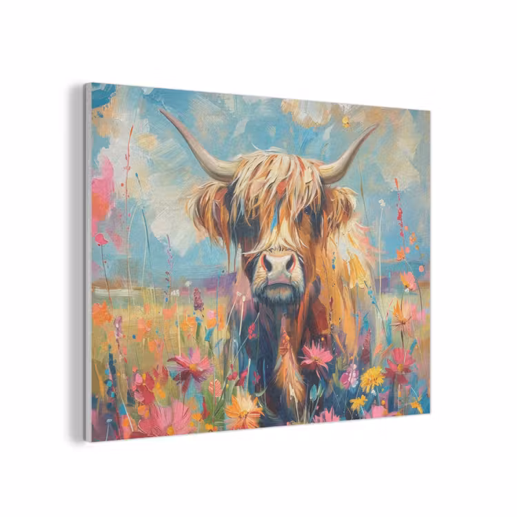 Schotse hooglander - Natuur - Kleurrijk - Bloemen PET vilt klein -3d