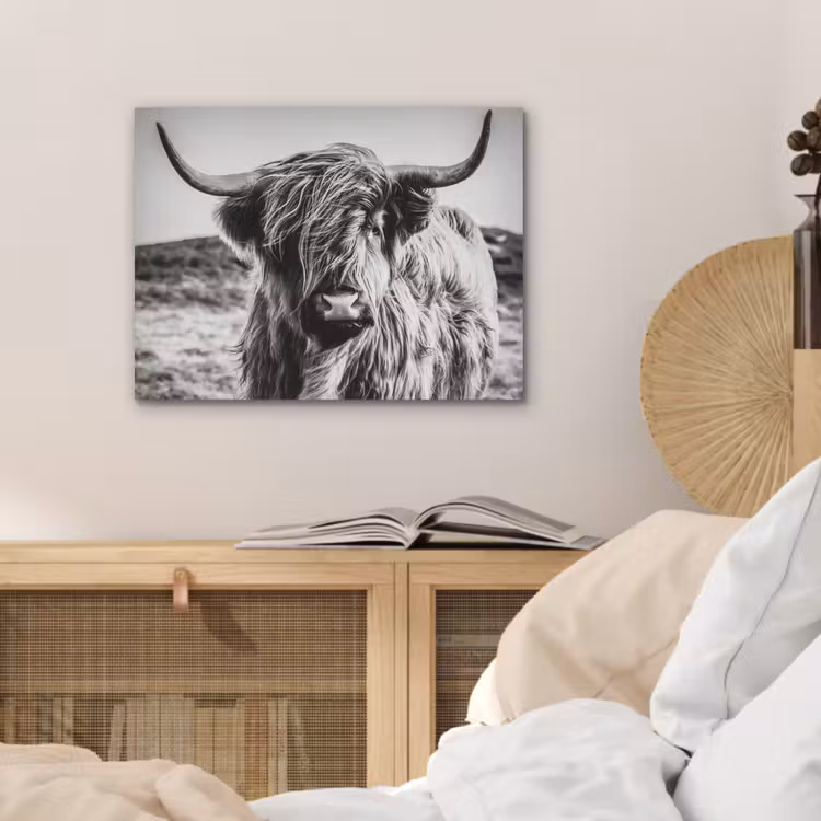 Schotse hooglander - Natuur - Koe - Zwart - Wit PET vilt klein -sfeer3
