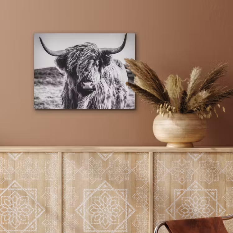 Schotse hooglander - Natuur - Koe - Zwart - Wit PET vilt klein -sfeer4