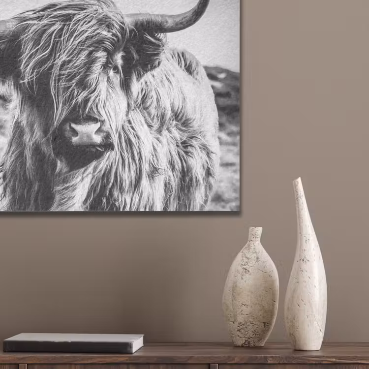 Schotse hooglander - Natuur - Koe - Zwart - Wit PET vilt klein -sfeer6_closeup