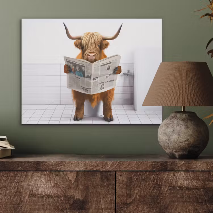 Schotse hooglander - Krant - Toilet - WC - Wit - Koe PET vilt klein -sfeer2