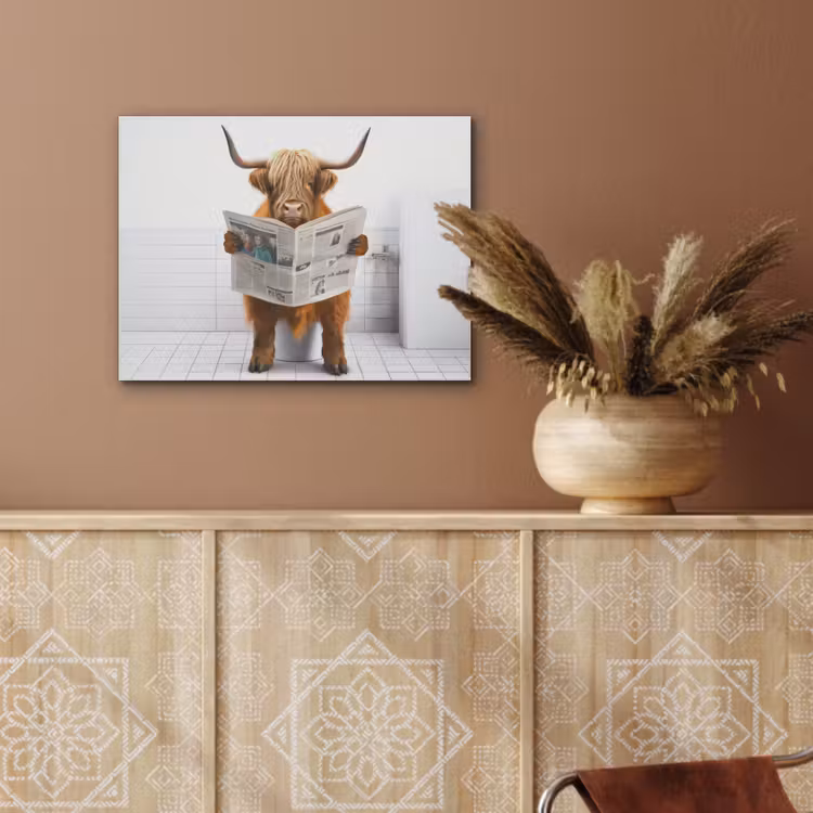 Schotse hooglander - Krant - Toilet - WC - Wit - Koe PET vilt klein -sfeer4