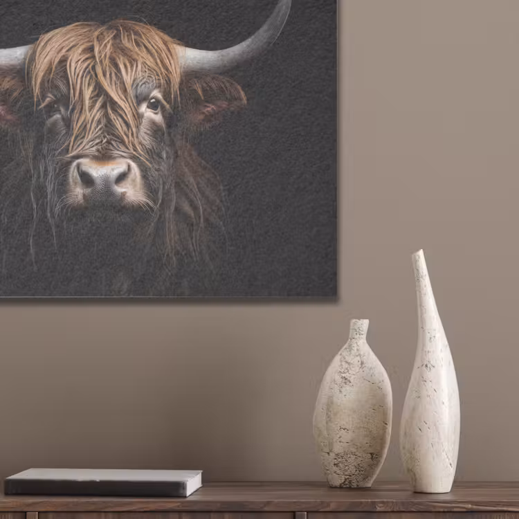 Schotse hooglander - Portret - Zwart - Dier PET vilt klein -sfeer6_closeup